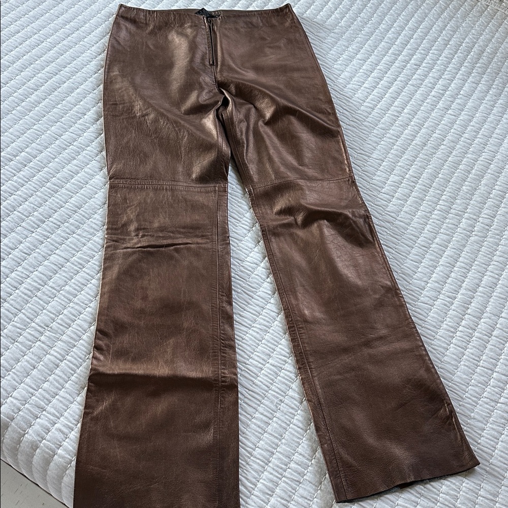 BCBG Metallic Brown Leather Pants (butter, soft)